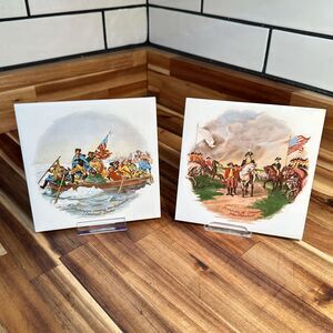 Vintage American Revolution Commemorative 6” Art Tiles Trivets (Set of 2)
